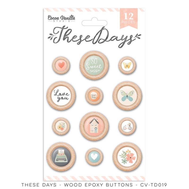  Boutons en bois - Collection "These Days" - Cocoa vanilla